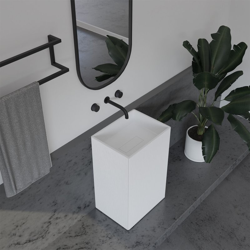 Раковина напольная Abber Stein AS2503-H 50 матовая белая, прямоугольная, моноблок, искусственный камень