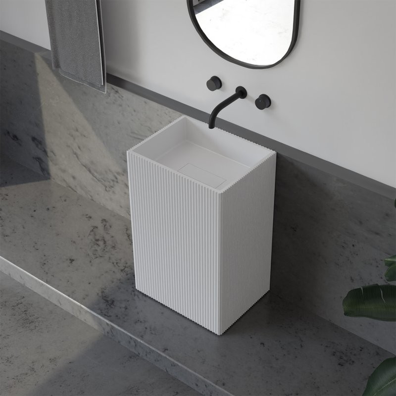 Раковина напольная Abber Stein AS2503-H 50 матовая белая, прямоугольная, моноблок, искусственный камень