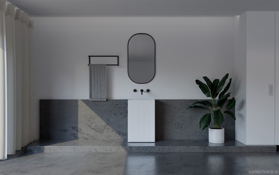 Раковина напольная Abber Stein AS2503-H 50 матовая белая, прямоугольная, моноблок, искусственный камень