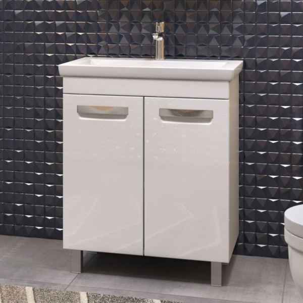 Тумба с раковиной Vigo Plaza 70 2 дверцы, белая, раковина Como 70