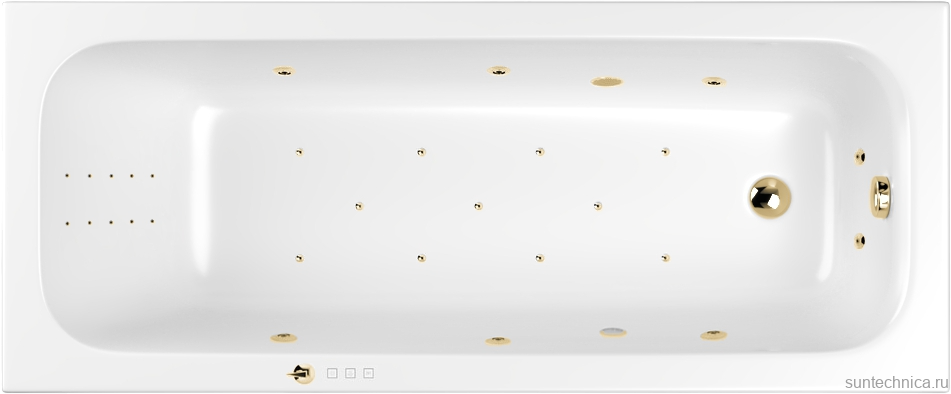 Акриловая ванна WHITECROSS Vibe 0105.180075.100.ULTRANANO.GL 180x75 см, пристенная, с гидромассажем, белая, с каркасом, со сливом-переливом, с донным клапаном, фурнитура золото