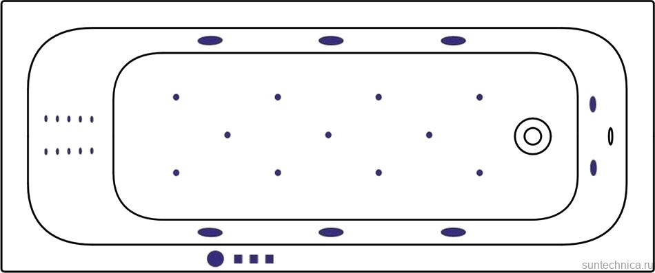 Акриловая ванна WHITECROSS Vibe 0105.180075.100.ULTRANANO.GL 180x75 см, пристенная, с гидромассажем, белая, с каркасом, со сливом-переливом, с донным клапаном, фурнитура золото