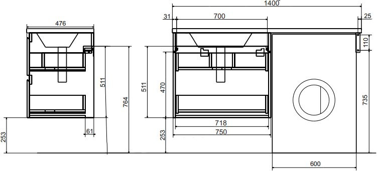 Мебель для ванной комнаты Эстет Dallas Luxe 140 подвесная, 2 ящика L