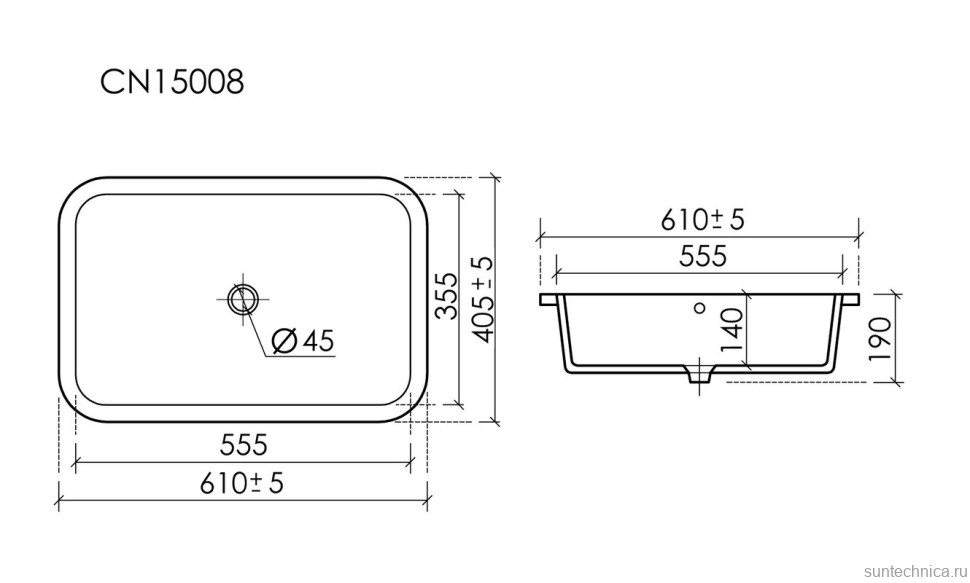 Раковина встраиваемая снизу Ceramicanova Era CN15007 61 глянцевая белая, прямоугольная