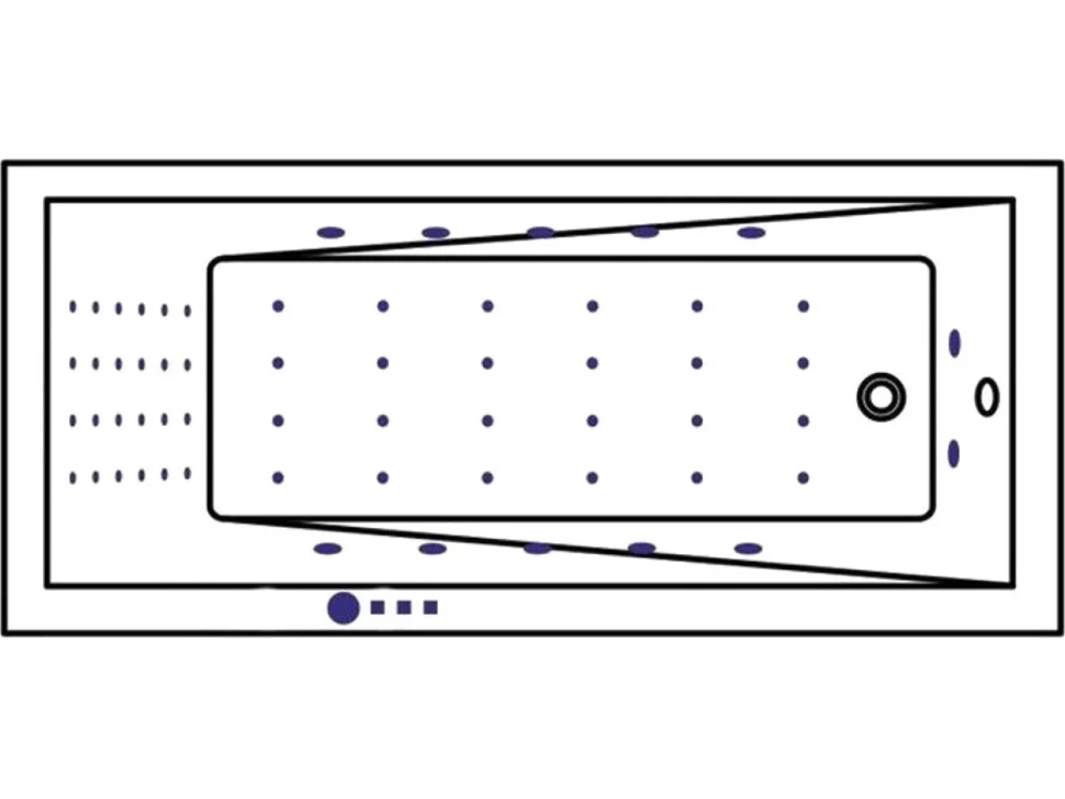 Акриловая ванна WHITECROSS Wave Nano 180x80 см, встраиваемая, с гидромассажем, белый глянец, с каркасом, со сливом-переливом, фурнитура золото