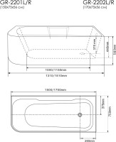 Акриловая ванна Grossman GR-2202 L 170x75 см, угловая, левая, пристенная, белая, асимметричная, с каркасом, со сливом-переливом