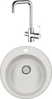 Комплект Мойка Paulmark Gelegen 50 PM404800-WH белый + Смеситель Logas Lo213021-CR хром