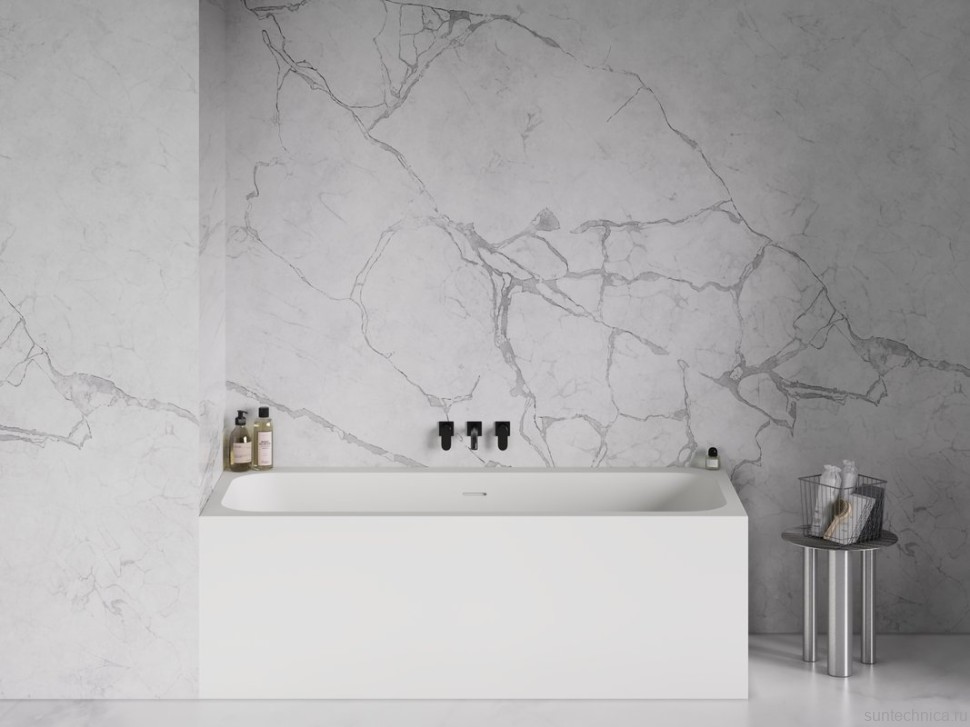 Ванна из искусственного камня Salini Orlanda Plus Kit S-Stone 190x100 см, встраиваемая, матовая белая, на ножках, со сливом-переливом, с донным клапаном