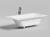 Ванна из искусственного камня Salini Orlanda Plus Kit S-Stone 190x100 см, встраиваемая, матовая белая, на ножках, со сливом-переливом, с донным клапаном