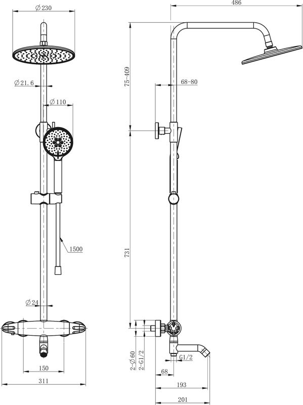 Душевая стойка Wonzon & Woghand WW-B3031-A-BG брашированное золото