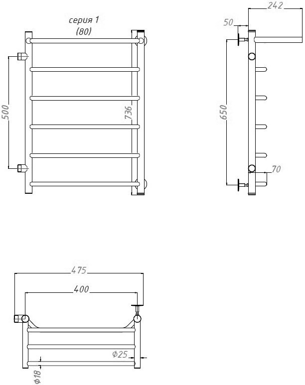 Полотенцесушитель водяной Тругор Браво ПМ 1 П ЛЦ4 L, 50x80x40