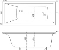 Ванна из искусственного камня Marmo Bagno Алесса 170x75 см, встраиваемая, белая, на ножках