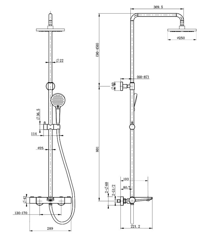 Душевая стойка Paini Nove 09YO687THD250F3D110 черный