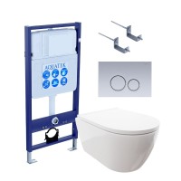 Комплект Унитаз подвесной AQUATEK Поларис AQ0700-00 безободковый, с микролифтом + Инсталляция Standard INS-0000012 + Комплект креплений KKI-0000002 + Кнопка KDI-0000019 хром матовый