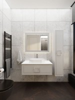 Тумба под раковину со столешницей La Fenice Cubo 80 подвесная, бежевая матовая, столешница белый мрамор, ручка белая