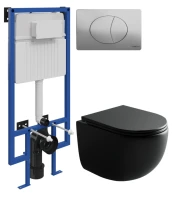 Комплект Унитаз подвесной Ceramicanova UP Rimless CN4007MB черный матовый + Инсталляция STWORKI + Кнопка 230823 хром матовый