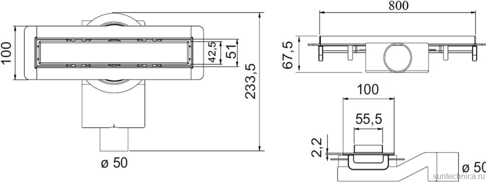 Душевой трап (лоток) Plumberia Selection PSM Modular PSM80MT 80 см, решетка матовая нержавеющая сталь, с сифоном, под плитку