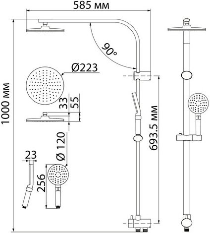 Душевой комплект Смеситель IDDIS Zodiac ZODSB02I02WA + Стойка Swipe SWI3F97i76