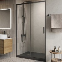 Душевая дверь в нишу BelBagno Luce BF-1-120-C-NERO профиль матовый черный, стекло прозрачное