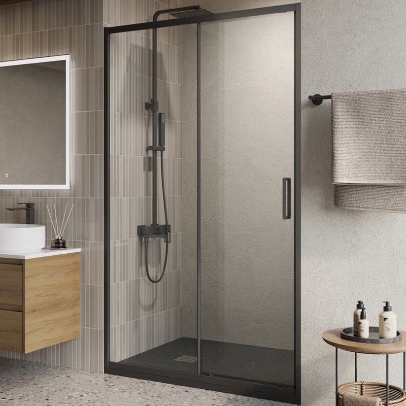 Душевая дверь в нишу BelBagno Luce BF-1-120-C-NERO профиль матовый черный, стекло прозрачное