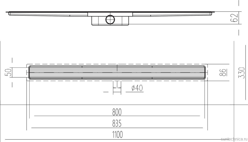 Душевой трап (лоток) MCH Chudej Aquarius CHN8001 80 см, с сифоном, под плитку