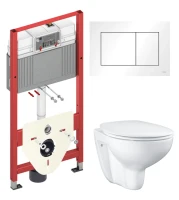 Комплект Унитаз подвесной Grohe Bau Ceramic 39351000 безободковый, альпин-белый + Инсталляция TECE Base 9400413 4 в 1 с кнопкой смыва