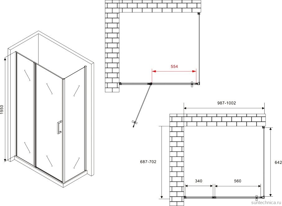 Душевой уголок Abber Sonnenstrand AG04100BS-S70B 70x100, профиль черный, стекло прозрачное