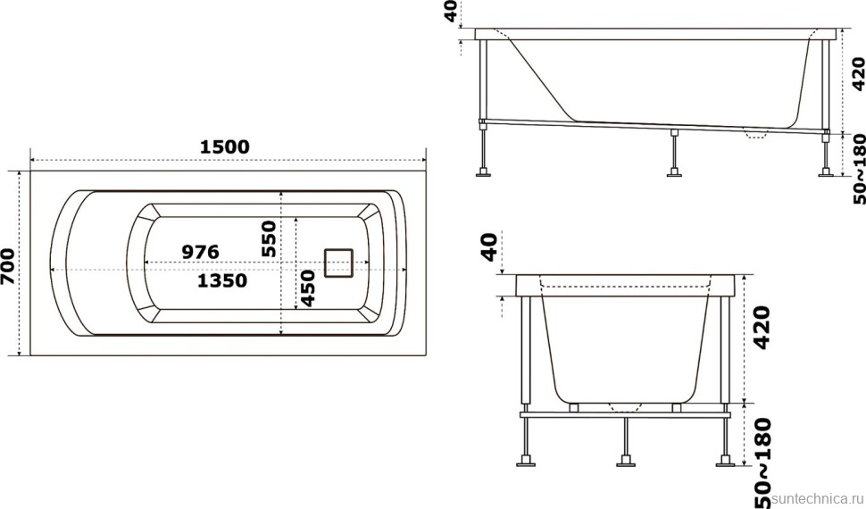 Акриловая ванна Bas Аякс 150x70 см, пристенная, белая + ремкомплект Good Door