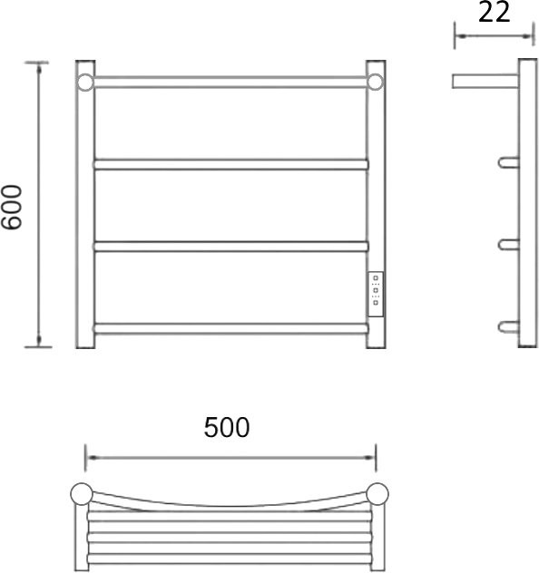 Полотенцесушитель электрический Маргроид Вид 4 СНШ 60x50 R с полкой, черный матовый