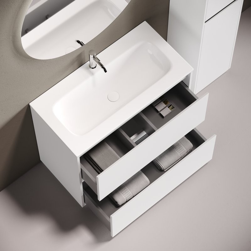 Мебель для ванной комнаты Sancos Libra Floor 90 напольный, белый глянец, раковина СN7019