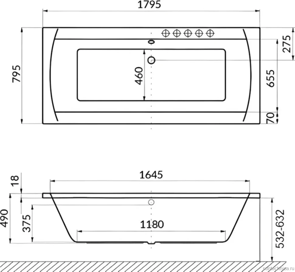 Акриловая ванна Excellent Aquaria Lux Slim Soft 180x80 см, встраиваемая, с гидромассажем, белая, с каркасом, со сливом-переливом