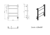 Полотенцесушитель электрический Grota Costa 430х600 NM EL 60x45 см, подключение справа, слева, скрытое подключение справа, матовый хром, лесенка