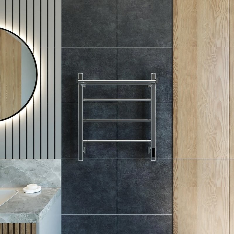 Полотенцесушитель электрический Grota App 530х600 NP EL 60x55 см, подключение справа, слева, скрытое подключение справа, глянцевый хром, лесенка, с полкой