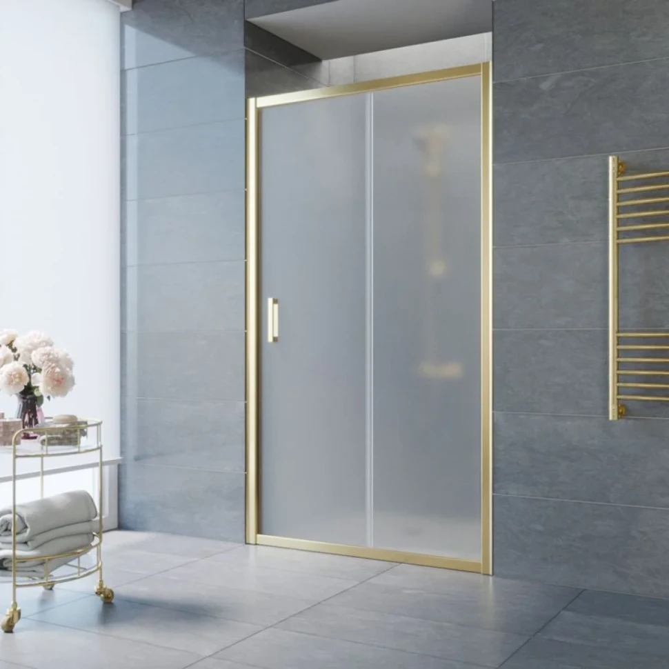 Душевая дверь в нишу Vegas Glass ZP Tur Novo 145 09 10 145 см, профиль золото, стекло сатин
