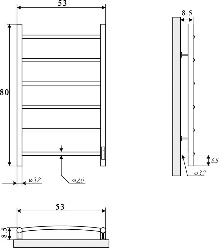 Полотенцесушитель электрический Двин R neo 80/50 состаренная бронза матовая