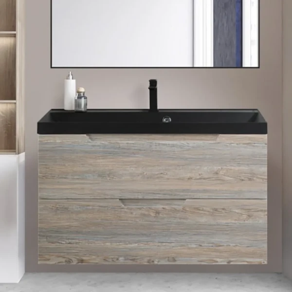 Тумба с раковиной BelBagno Vittoria 90 подвесная, pino, черная матовая раковина