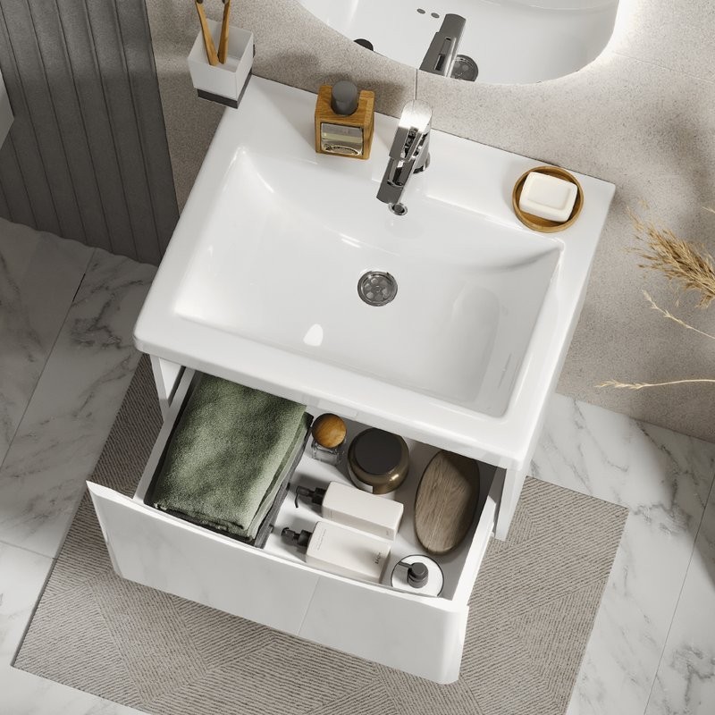 Тумба с раковиной Vigo Glem 70 подвесная, 1 ящик, глянцевая белая