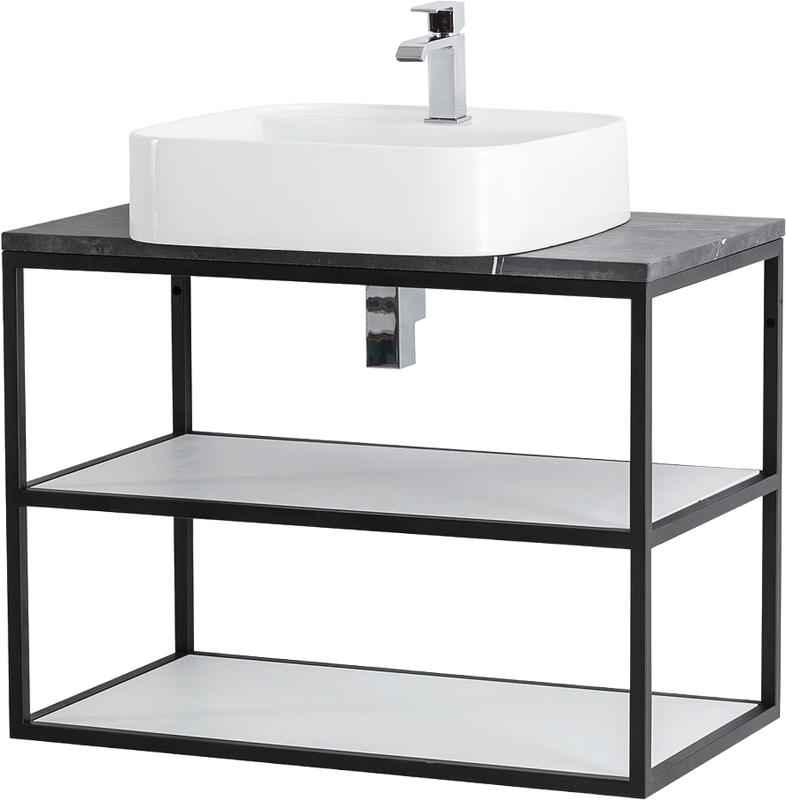 Консоль Cezares Cadro 80 2-х ярусная, подвесная, белые полки, столешница BelBagno 80 marmo nero opaco