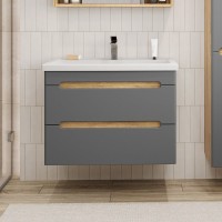 Тумба с раковиной SanStar Diva 80 подвесная, графит софт, дуб вотан, раковина Фостер 80