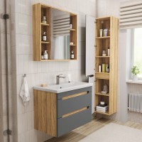 Тумба с раковиной SanStar Diva 80 подвесная, графит софт, дуб вотан, раковина Фостер 80