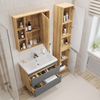 Тумба с раковиной SanStar Diva 80 подвесная, графит софт, дуб вотан, раковина Фостер 80