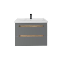 Тумба с раковиной SanStar Diva 80 подвесная, графит софт, дуб вотан, раковина Фостер 80