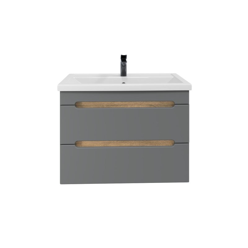 Тумба с раковиной SanStar Diva 80 подвесная, графит софт, дуб вотан, раковина Фостер 80