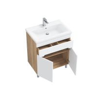 Тумба с раковиной SanStar Модена 70 напольная, глянцевая белая, дуб вотан, раковина Миранда 70