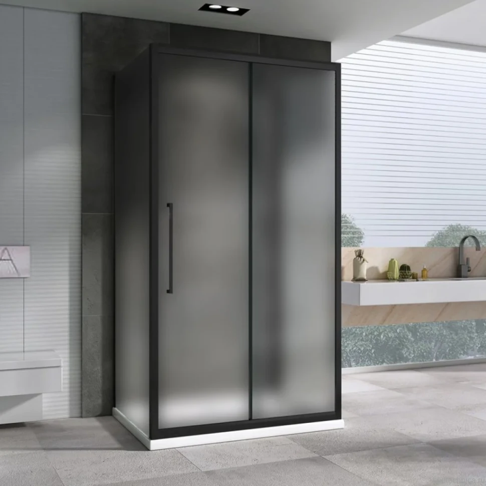 Душевой уголок Abber Schwarzer Diamant AG30110BMH-S70BM-S70BM 110x70, профиль черный,  стекло матовое