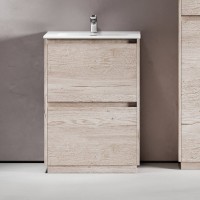 Тумба с раковиной Sancos Libra Floor 60 дуб галифакс натуральный, белая раковина CN7001