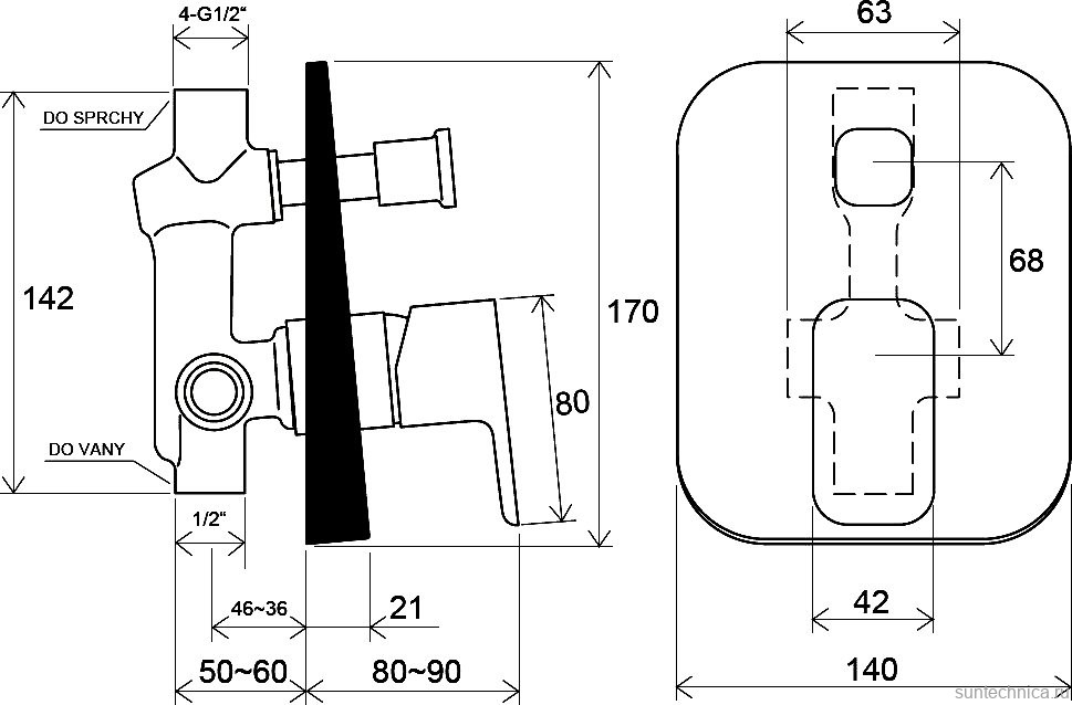 Встраиваемый смеситель для душа и ванны Ravak 10° Free X070134 С ВНУТРЕННЕЙ ЧАСТЬЮ, нержавеющая сталь
