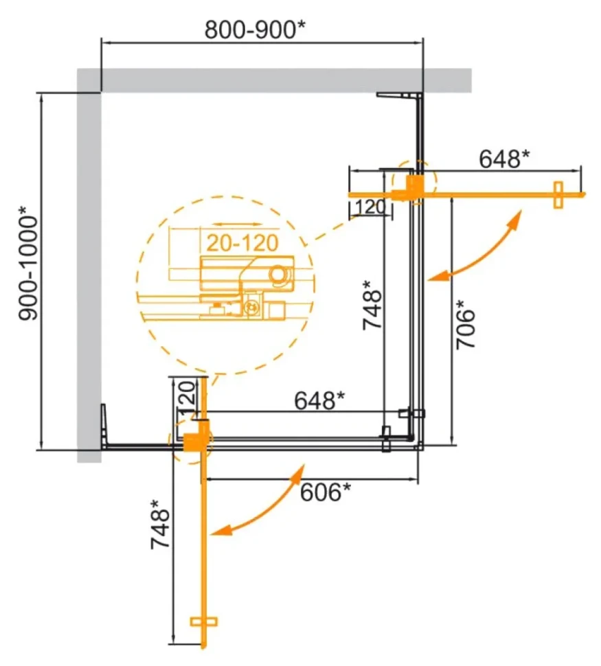 Душевой уголок Cezares Slider AH 2 80/90-90/100 C GM профиль оружейная сталь, стекло прозрачное