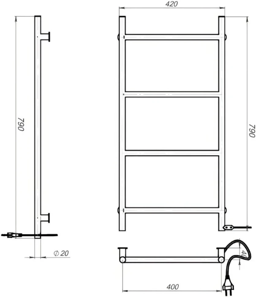Полотенцесушитель электрический EWRIKA Гера 40x80, черный