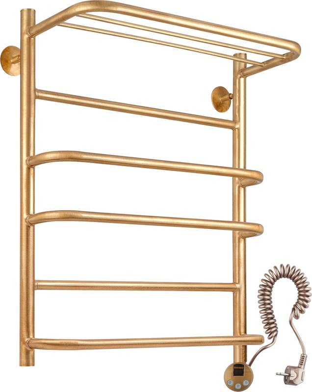 Полотенцесушитель электрический Secado Верона Верона 2 75x55 см, подключение справа, бронза, лесенка, латунь, с полкой